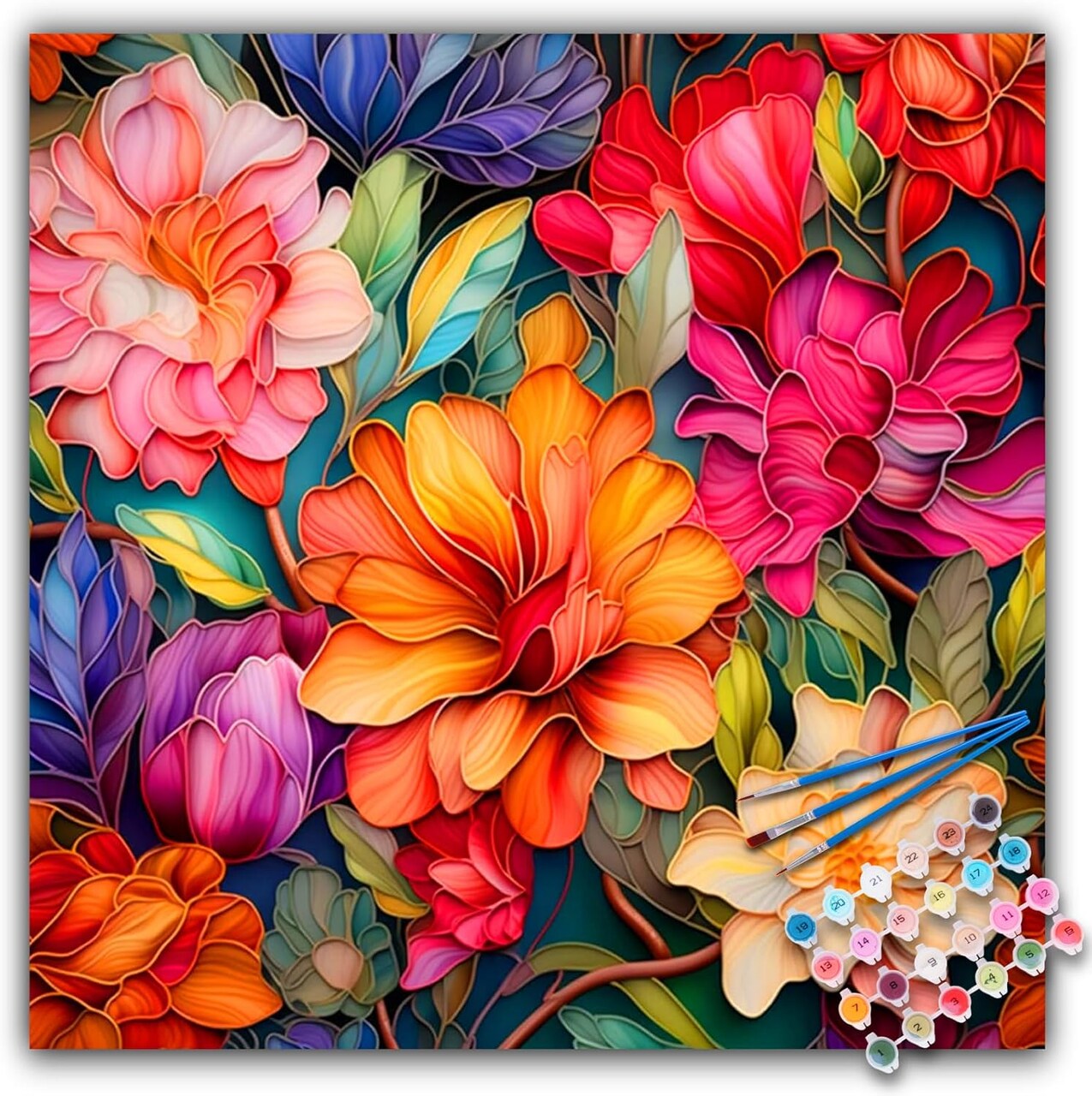 Flowers Paint-by-Numbers Kit for Adults (16"x16") – Beginner-Friendly DIY Canvas Painting, Acrylic/Watercolor Oil Art for Home Decor & Gifts